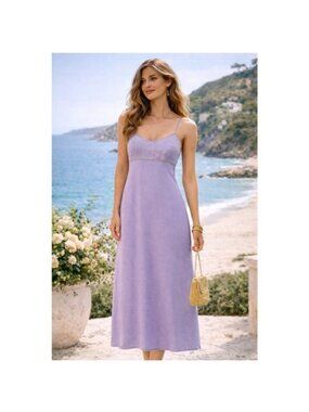 Lilac Slip Midi Dress with Spaghetti Straps